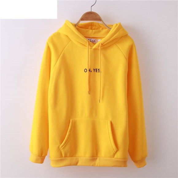 Oh YES Yellow Hoodie Pullover Sweatshirt - Picture 2 of 3